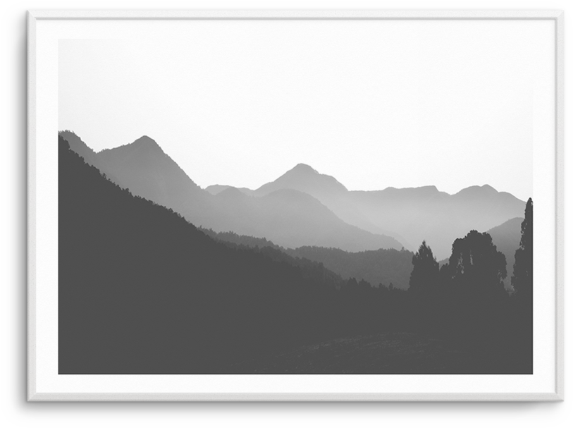 Misty Mountain Layers Blackand White PNG Image