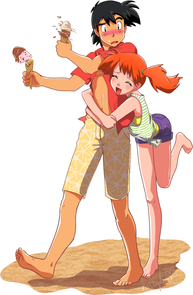 Mistyand Brock Ice Cream Mishap PNG Image