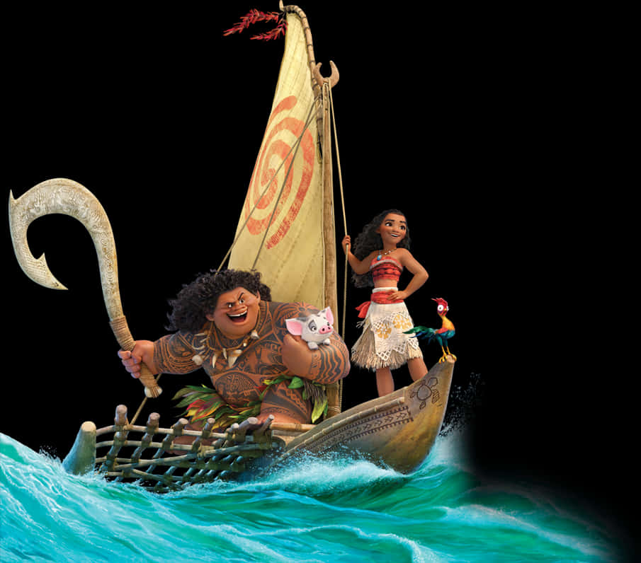 Moanaand Maui Adventureat Sea PNG Image