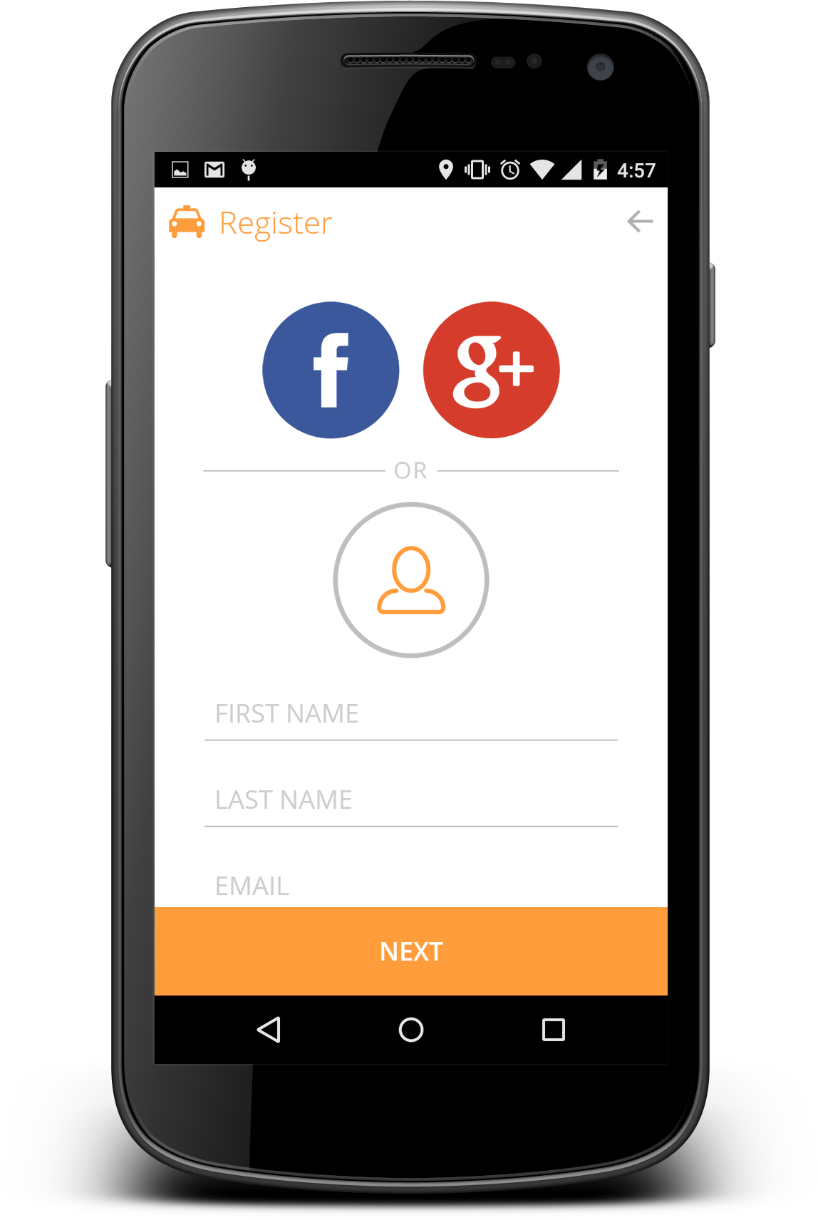 Mobile Registration Screen Social Media Options PNG Image