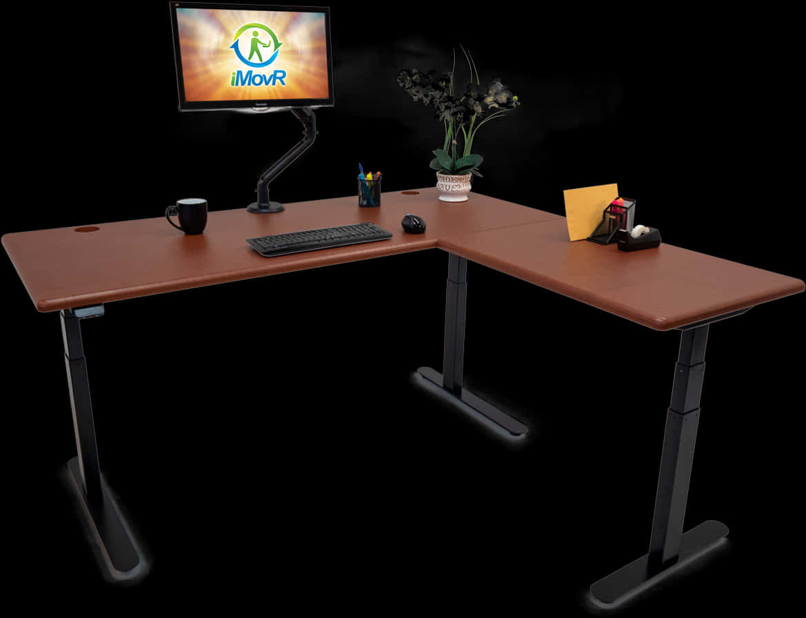 Modern Adjustable Standing Desk Setup PNG Image