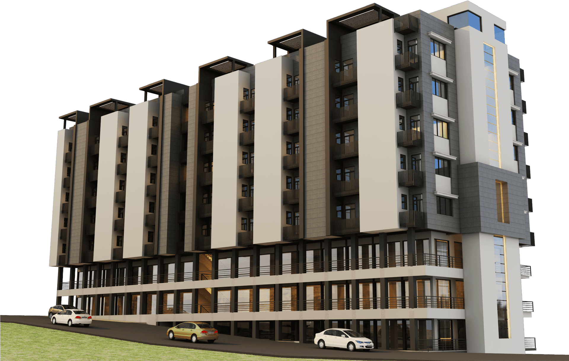 Modern Apartment Complex Rendering PNG Image