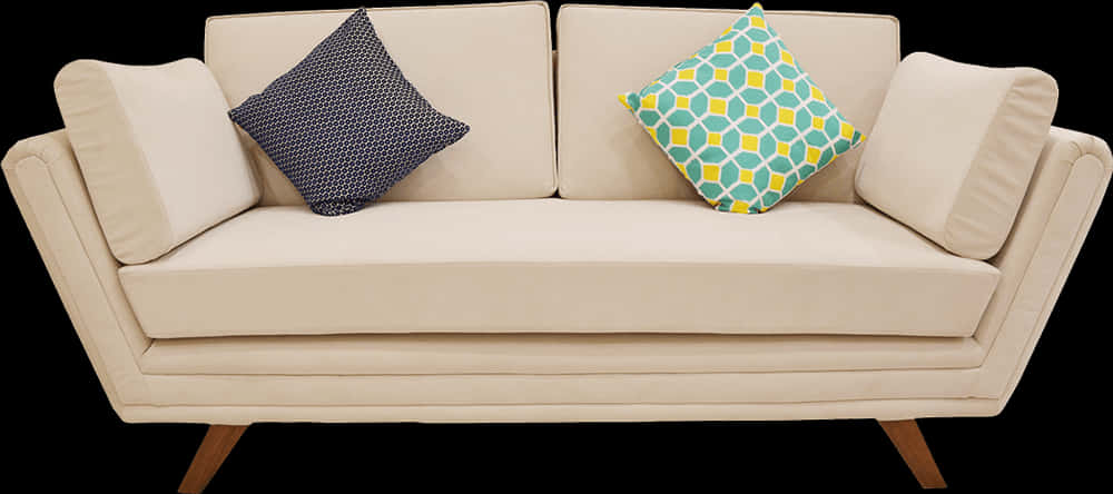 Modern Beige Sofawith Decorative Pillows PNG Image