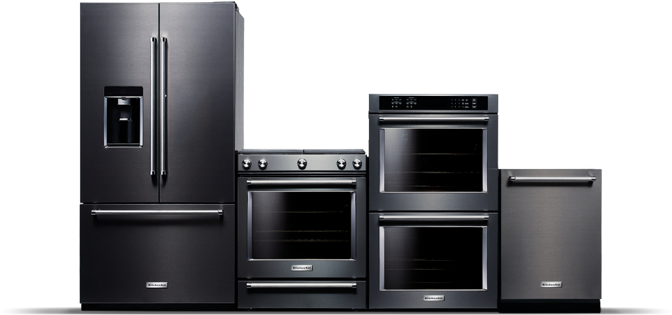 Modern Black Kitchen Appliances Set PNG Image