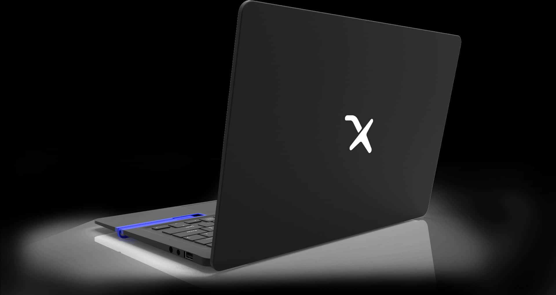 Modern Black Laptop Blue Accent PNG Image