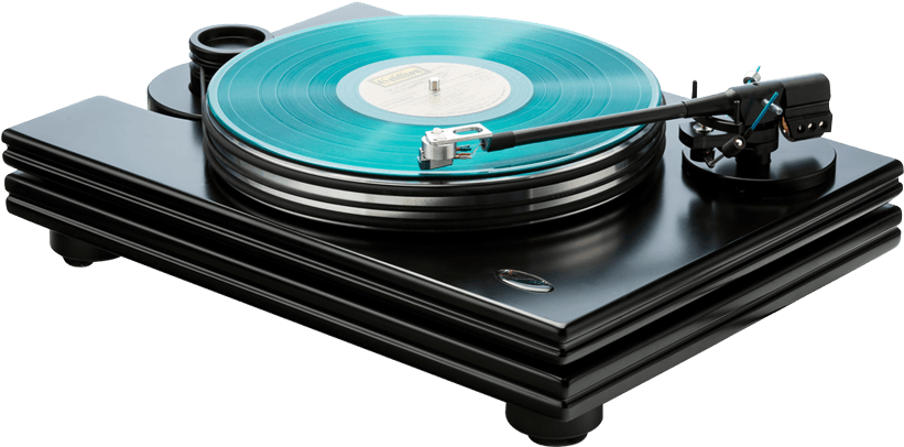 Modern Black Turntablewith Blue Vinyl PNG Image