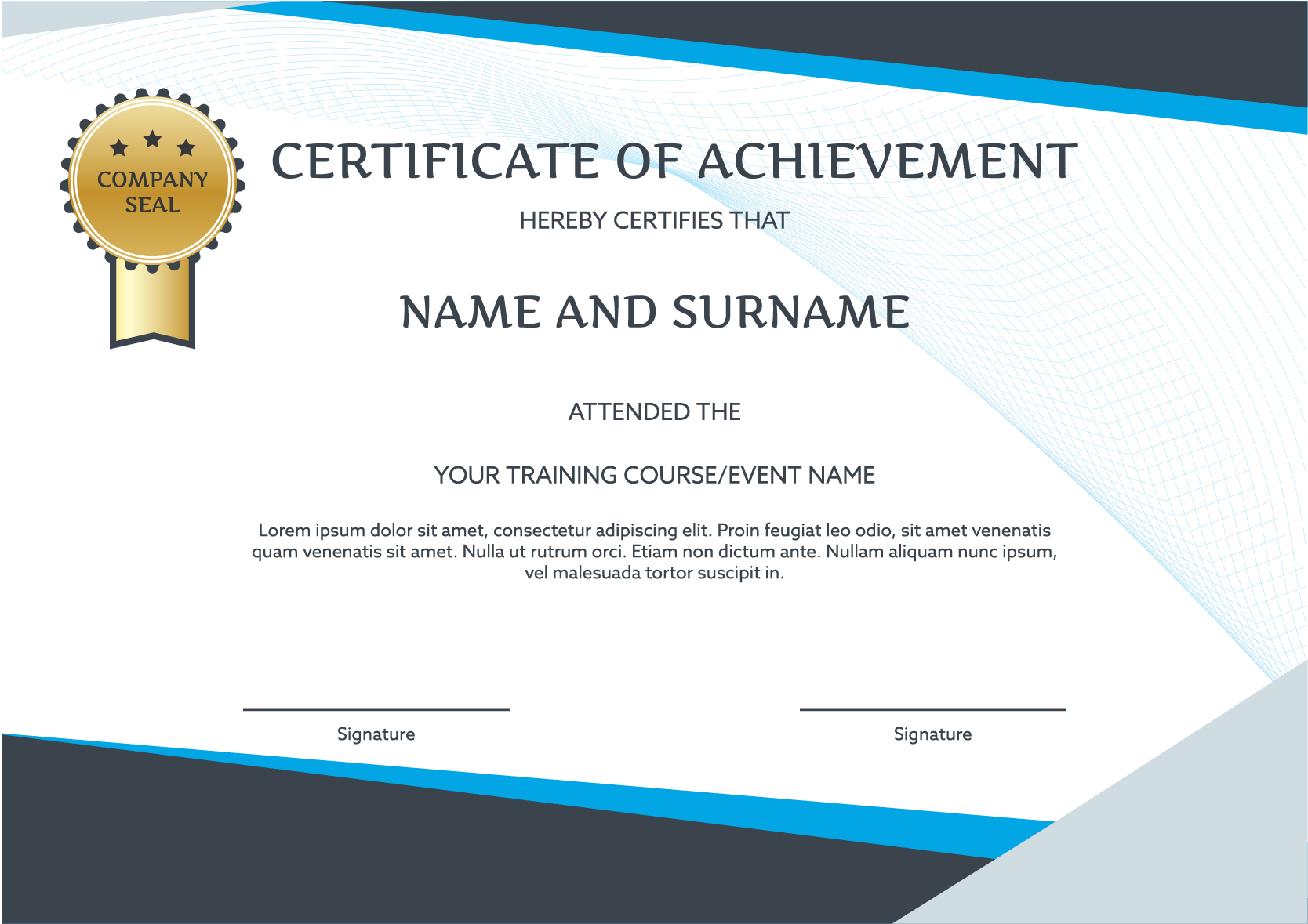 Modern Blue Certificateof Achievement Template PNG Image