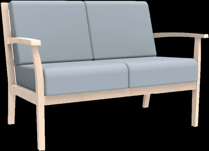 Modern Blue Couch Wooden Frame PNG Image