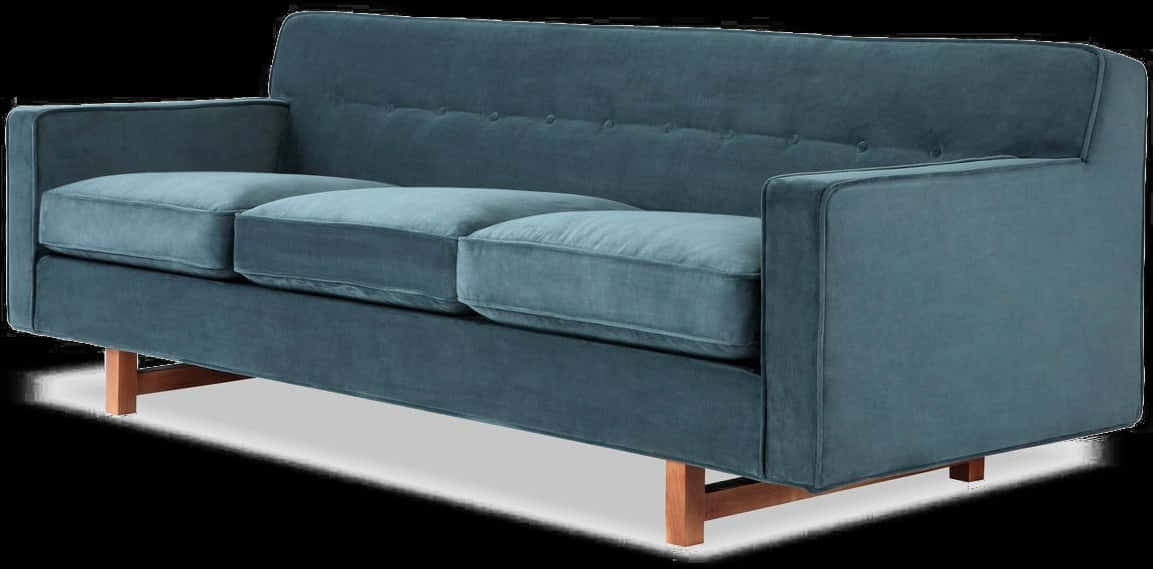 Modern Blue Velvet Couch PNG Image