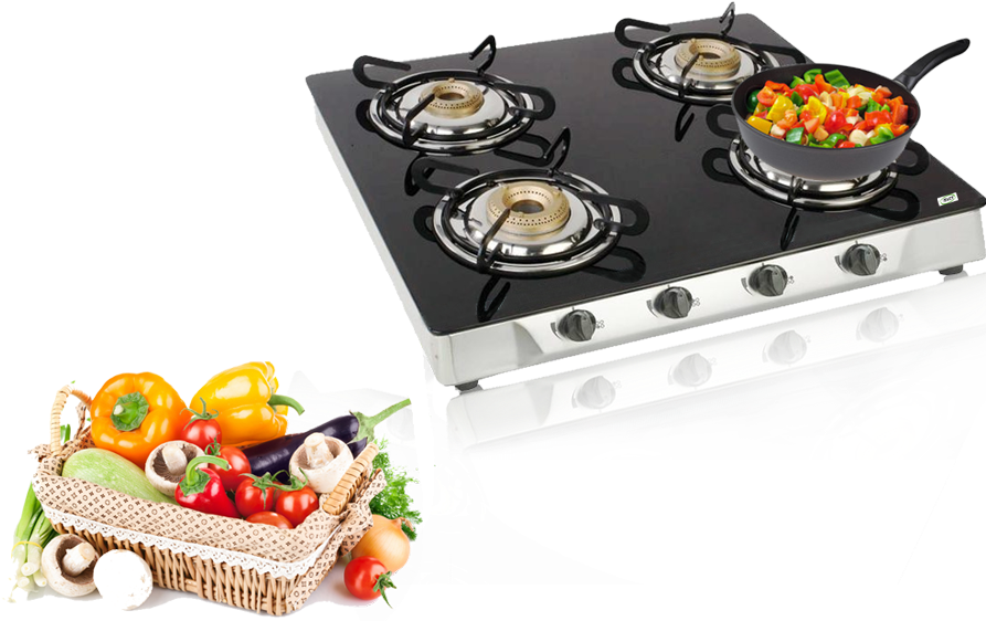 Modern Gas Stove With Fresh Vegetables PNG Image