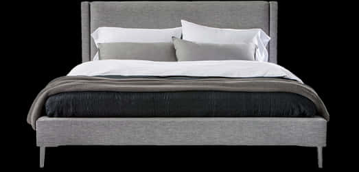 Modern Gray Upholstered Bed PNG Image