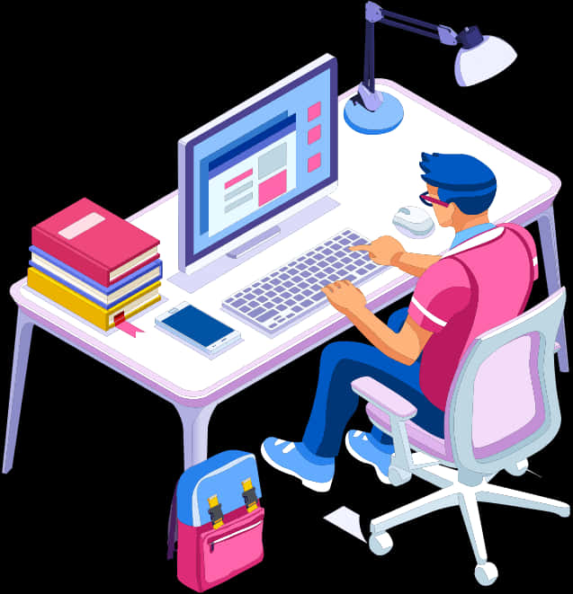 Modern Isometric Office Workstation Setup PNG Image