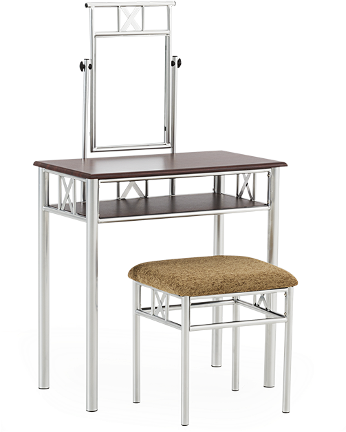 Modern Metal Dressing Table With Stool PNG Image