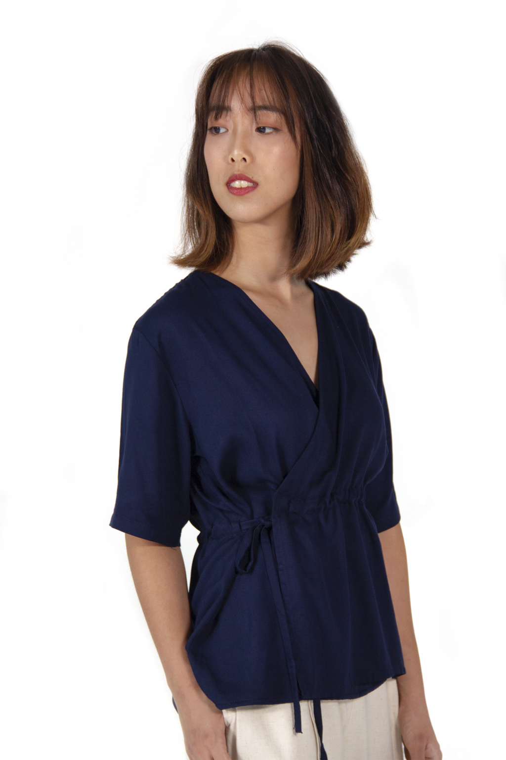 Modern Navy Kimono Top PNG Image