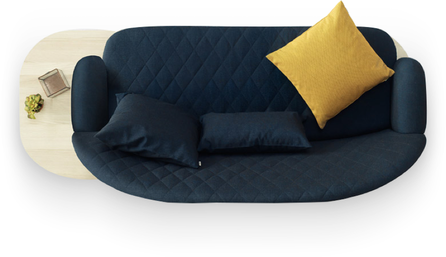 Modern Navy Sofawith Yellow Accent Pillow PNG Image