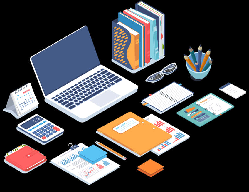 Modern Office Stationery Isometric Illustration PNG Image