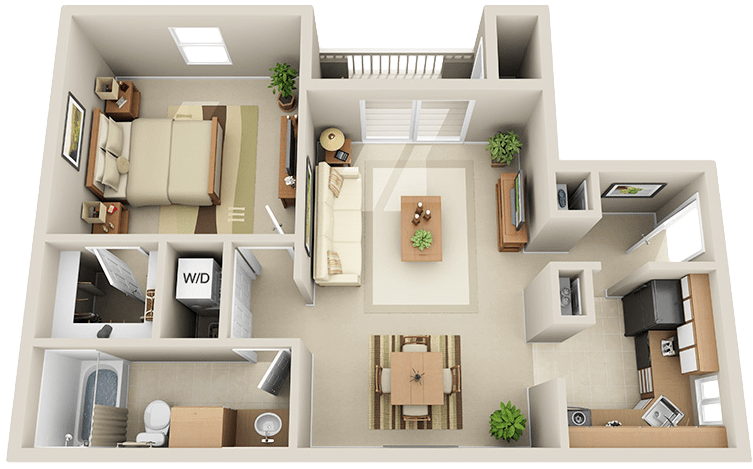 Modern One Bedroom Apartment Layout PNG Image