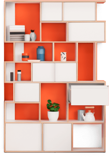 Modern Orange Bookshelf Design PNG Image