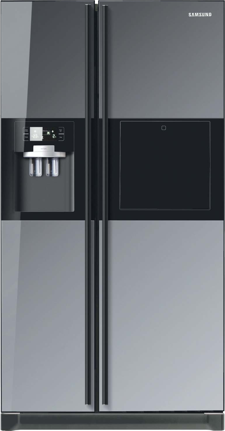 Modern Samsung Smart Fridgewith Screenand Water Dispenser PNG Image