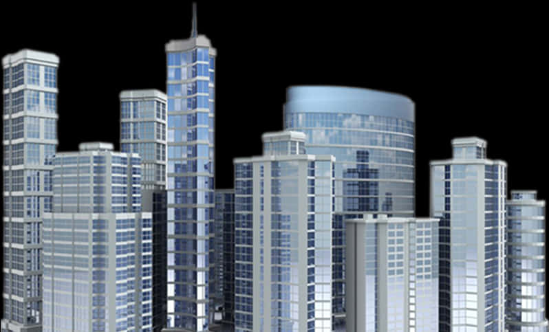 Modern_ Skyscrapers_ Nighttime_ Rendering PNG Image