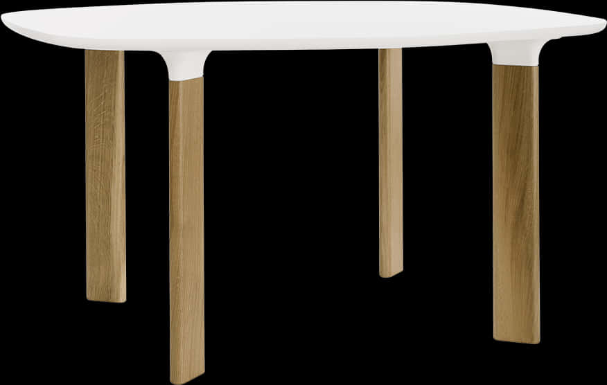 Modern White Top Wooden Legs Table PNG Image