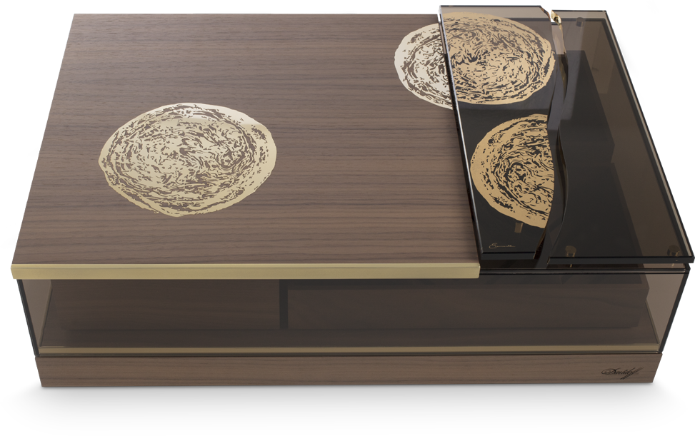 Modern Wooden Coffee Tablewith Decorative Plates PNG Image