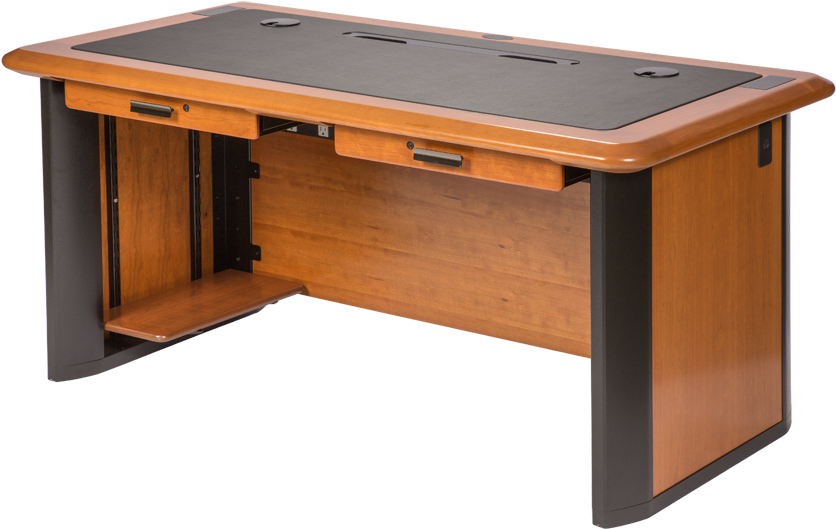 Modern Wooden Computer Deskwith Built In Ports PNG Image