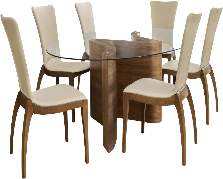 Modern Wooden Dining Setwith Glass Top PNG Image