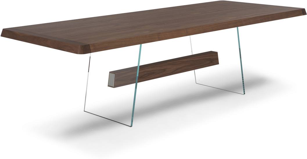 Modern Wooden Dining Tablewith Glass Legs.png PNG Image