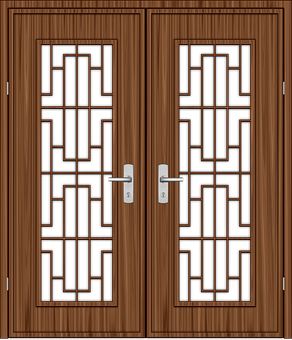 Modern Wooden Double Doors Design PNG Image