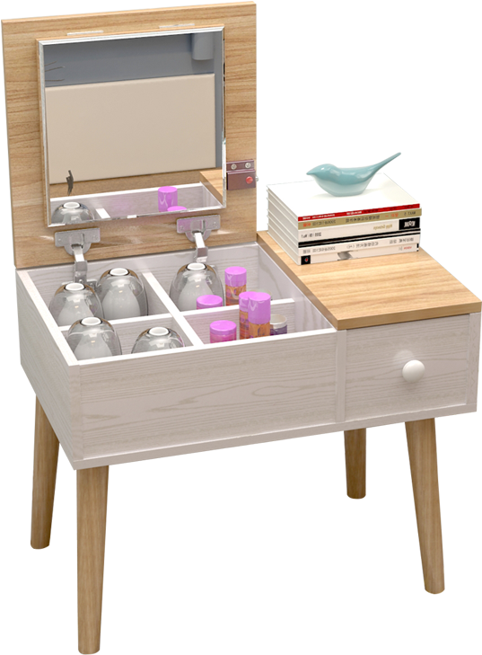 Modern Wooden Dressing Table With Accessories PNG Image