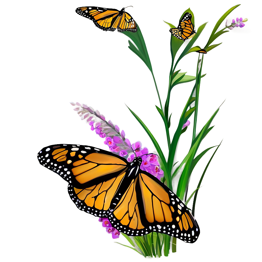 Monarch Butterflies In Grass Png Nqc25 PNG Image