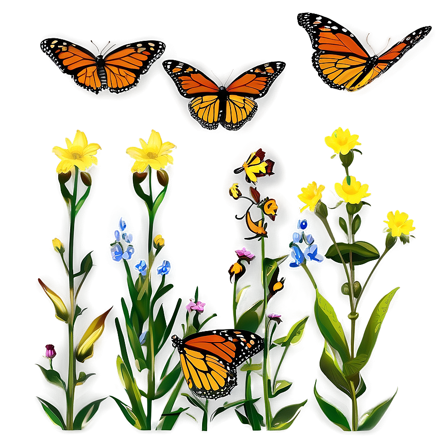 Monarch Butterflies In Meadow Png Svf PNG Image