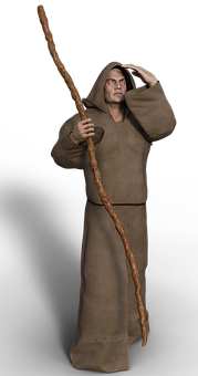 Monk_with_ Staff PNG Image