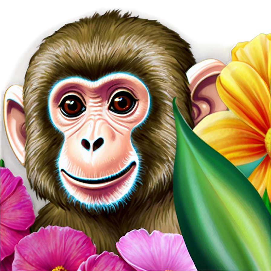 Monkey Face With Flowers Png Duo61 PNG Image