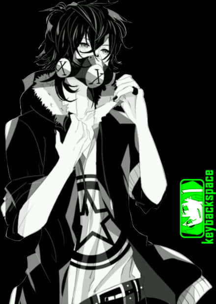 Monochrome_ Anime_ Boy_with_ Mask PNG Image