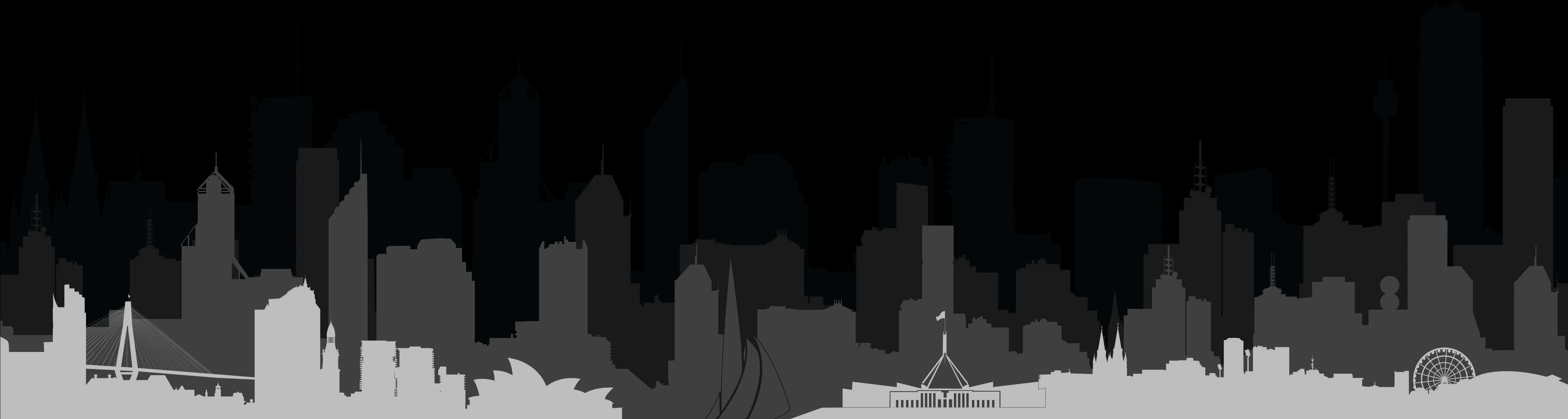 Monochrome City Silhouette Banner PNG Image