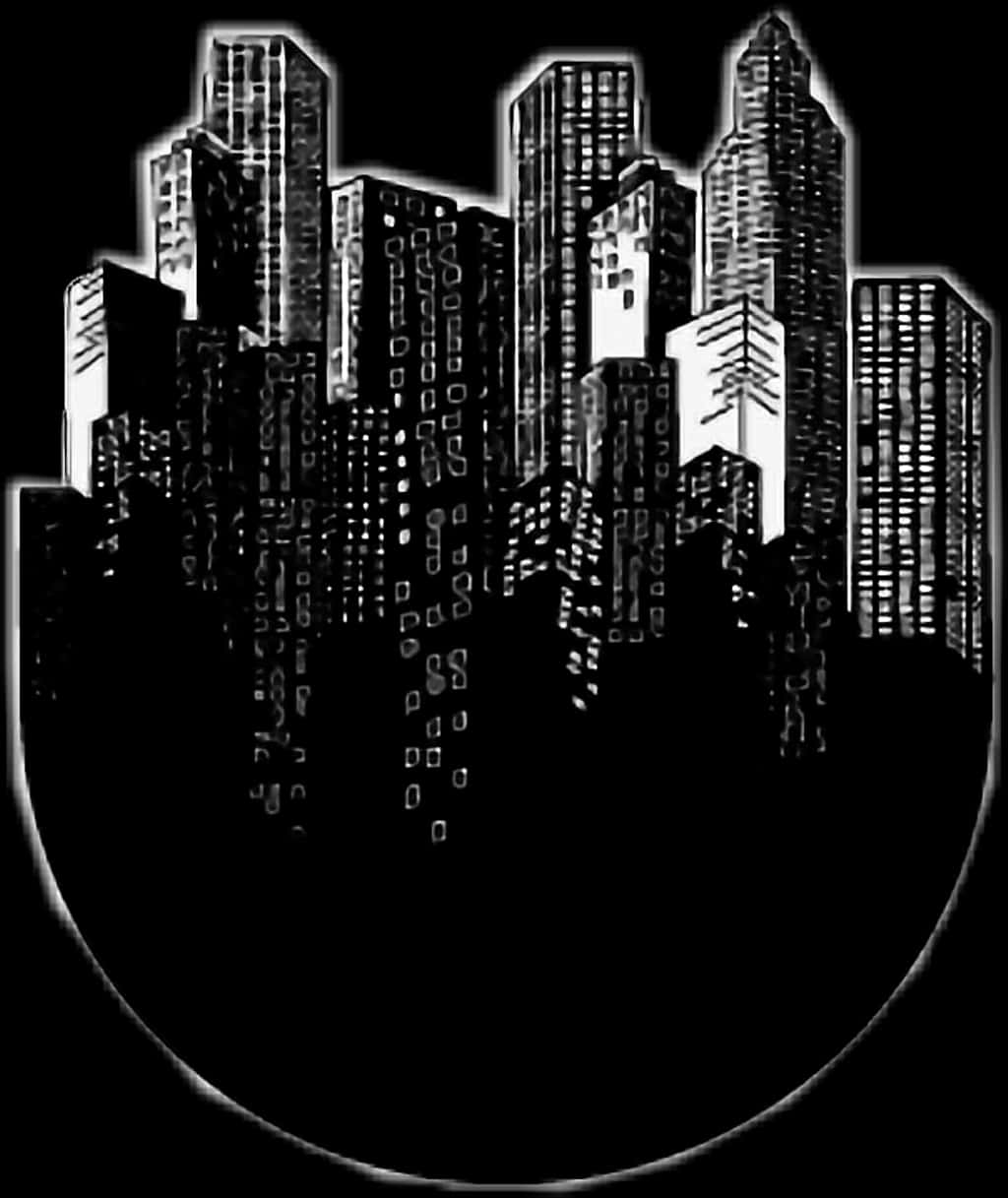 Monochrome Cityscape Silhouette PNG Image