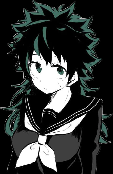 Monochrome Deku Portrait PNG Image