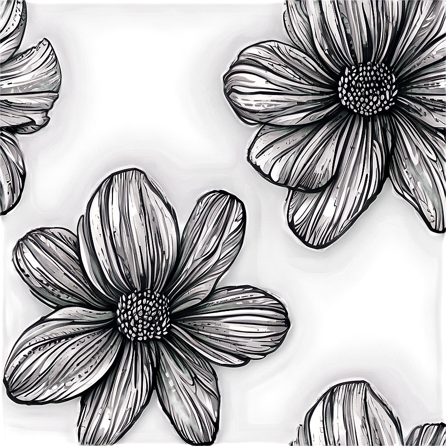 Monochrome Flower Doodle Png Cam71 PNG Image