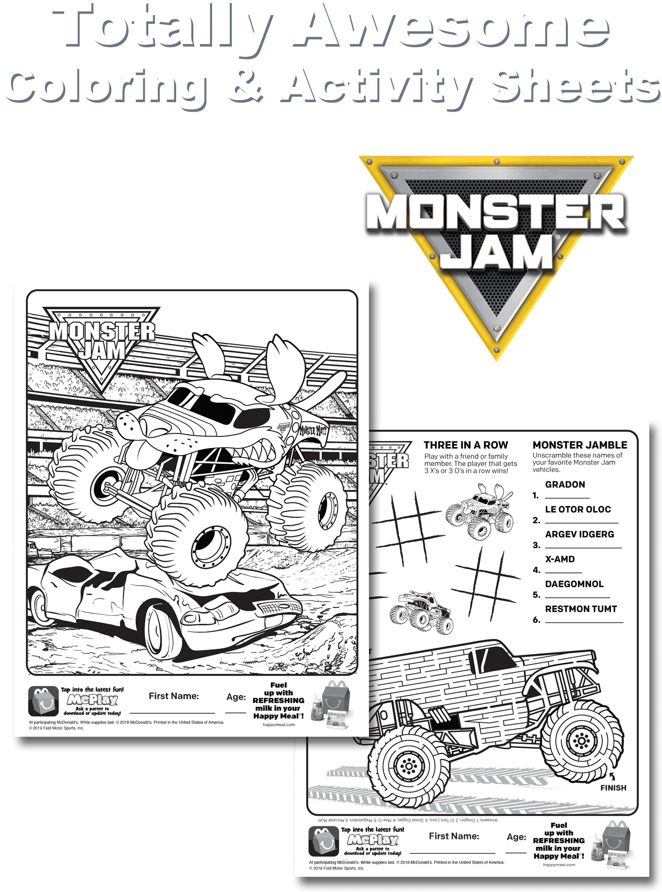 Monster Jam Coloring Activity Sheets Happy Meal PNG Image