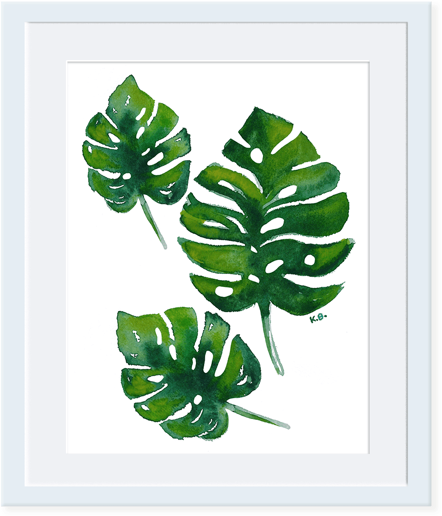 Monstera Leaves Watercolor Art PNG Image