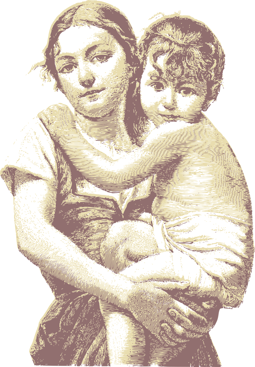 Mother Child Embrace Artistic Rendering PNG Image