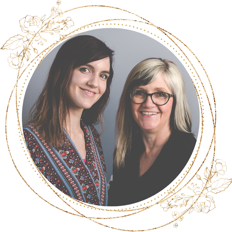 Mother Daughter Portrait Golden Frame PNG Image