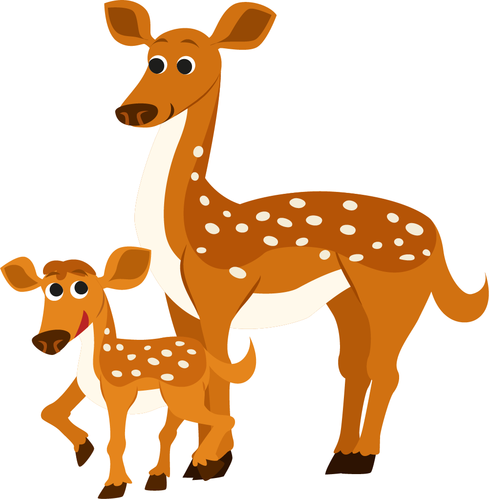 Mother Deerand Fawn Cartoon PNG Image