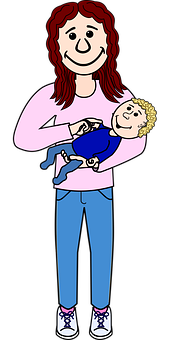 Mother Holding Toddler Cartoon PNG Image