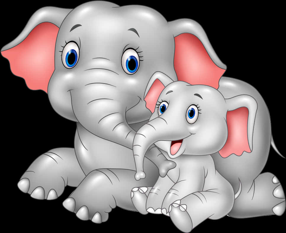 Motherand Baby Elephant Cartoon PNG Image