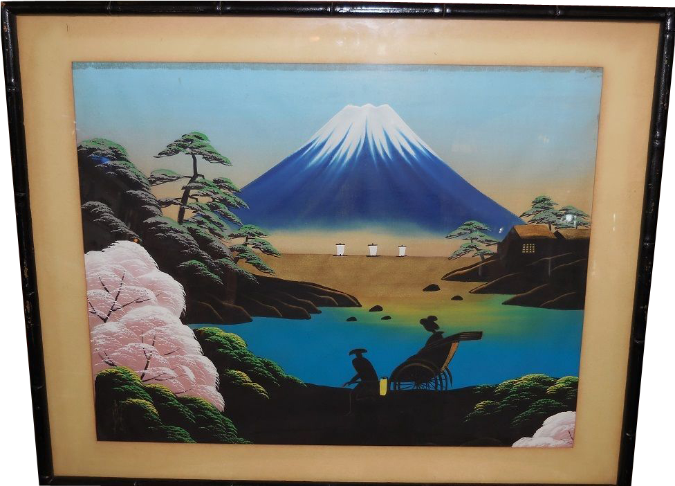 Mount Fuji Painting Traditional Japanese Scene PNG Image