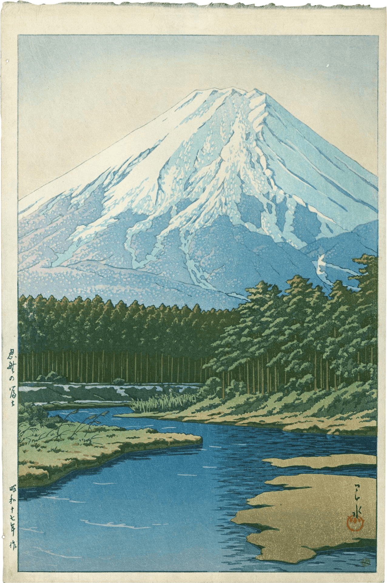 Mount Fuji Woodblock Print PNG Image