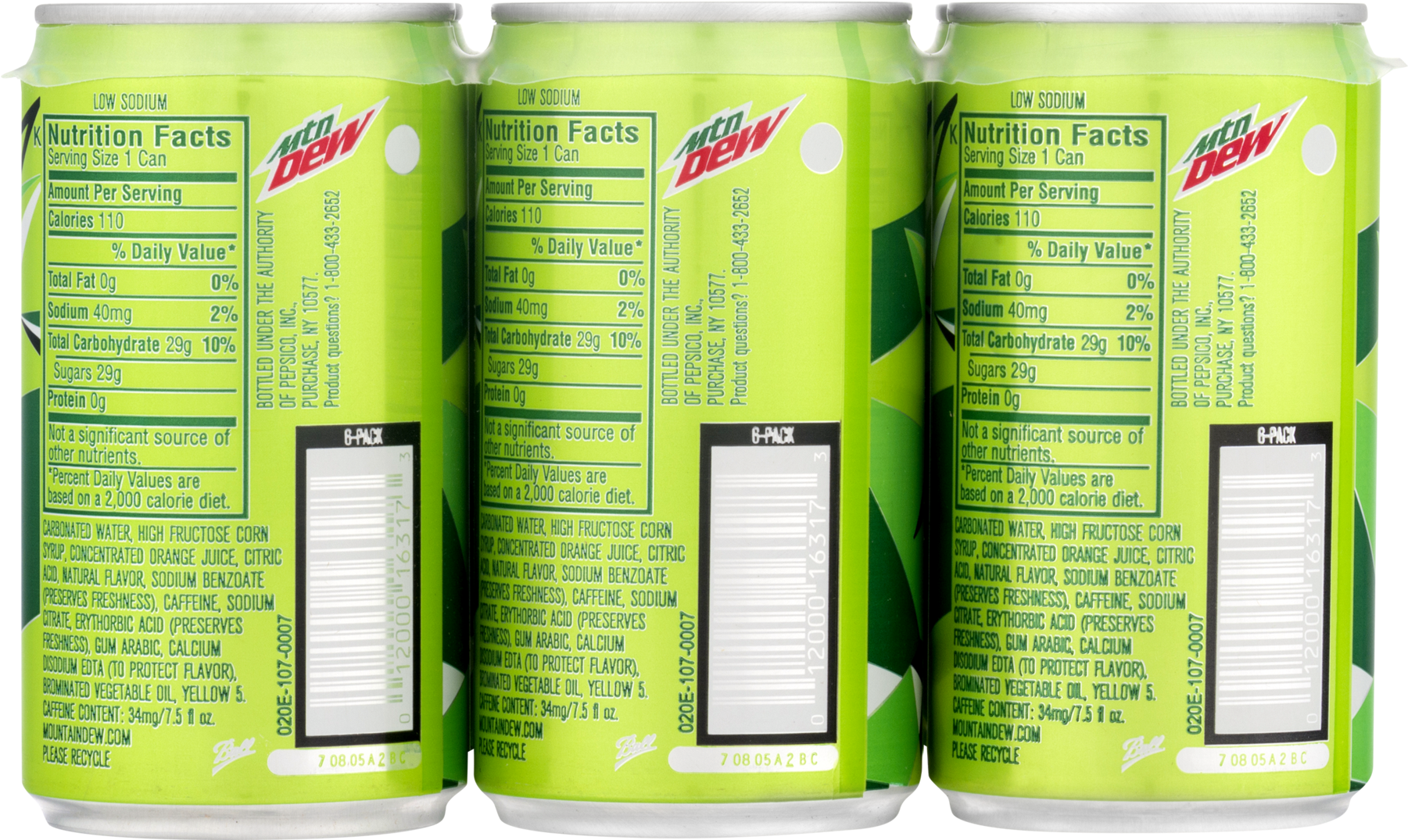 Mountain Dew Can Nutrition Facts PNG Image